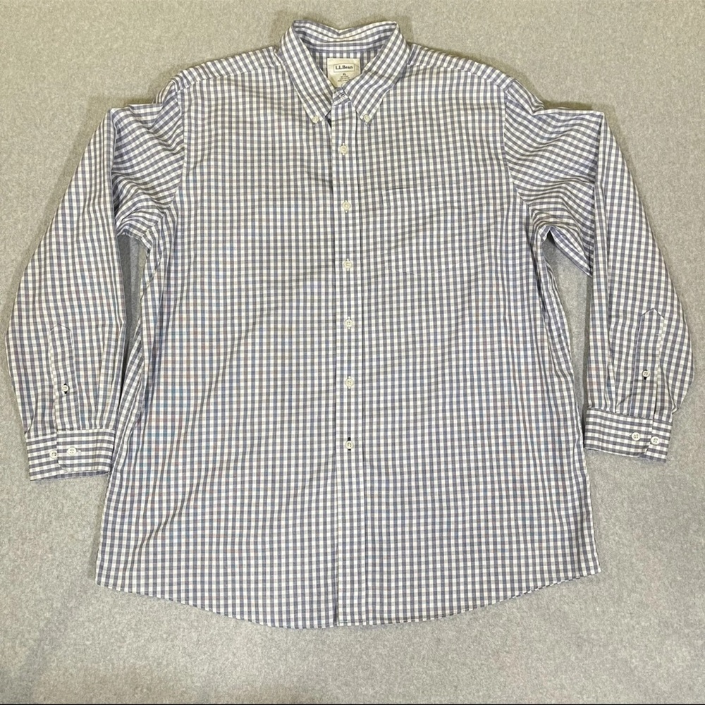 L.L. Bean Men's Blue and White Plaid Shirt